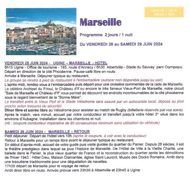 Voyage à Marseille les 28 et 29 juin 2024 Finale du TOP 14.